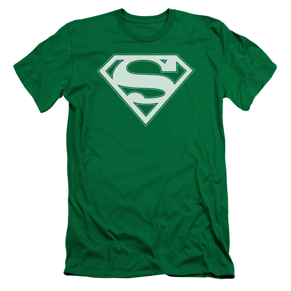 Superman Green & White Shield Slim Fit Mens T Shirt Kelly Green