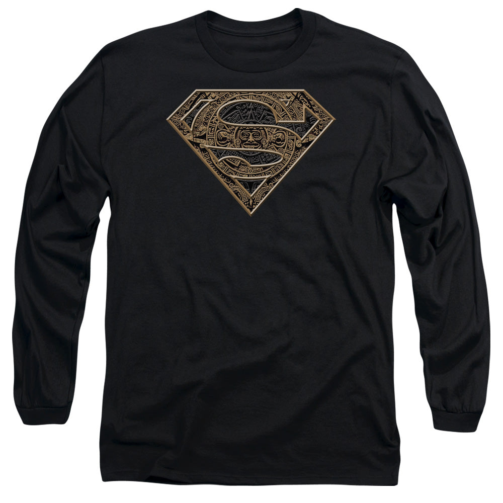 Superman Aztec Shield Mens Long Sleeve Shirt Black