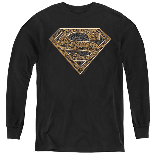 Superman Aztec Shield Long Sleeve Kids Youth T Shirt Black