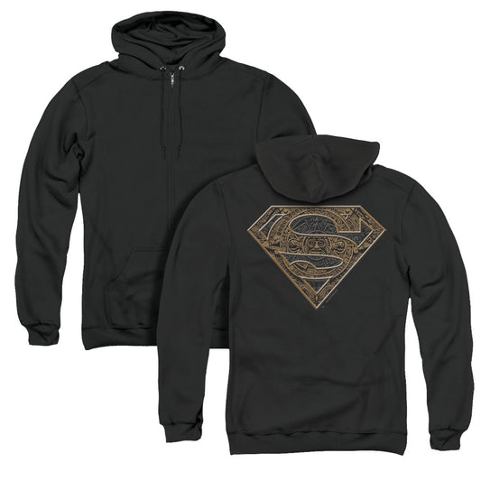 Superman Aztec Shield Back Print Zipper Mens Hoodie Black