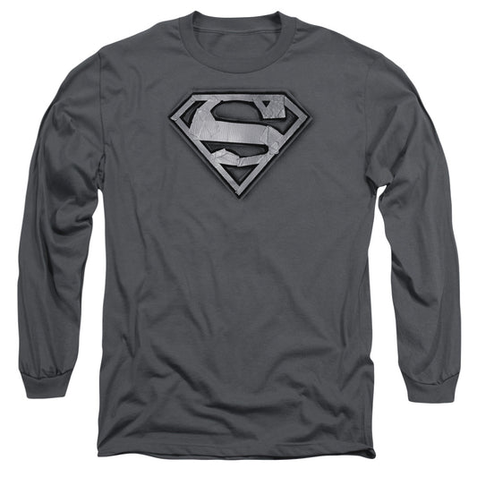 Superman Duct Tape Shield Mens Long Sleeve Shirt Charcoal