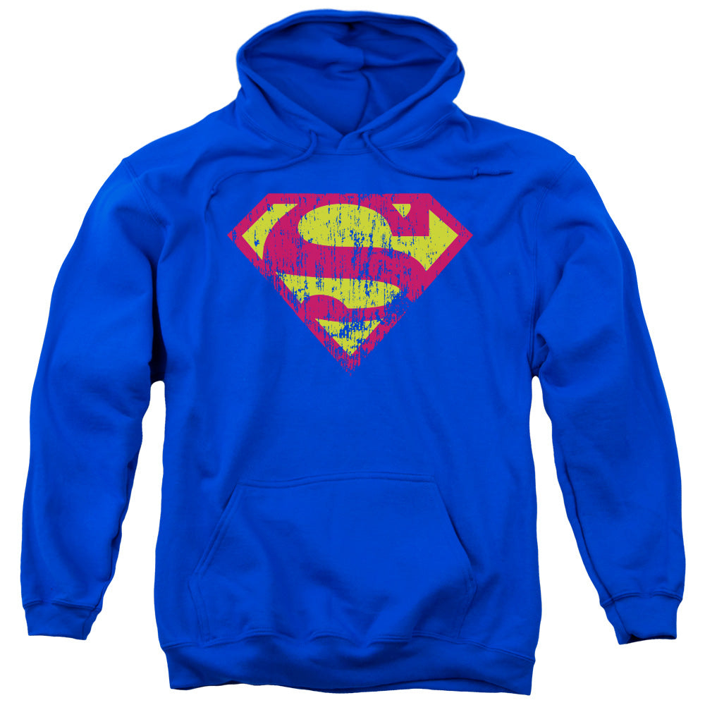 Superman Classic Logo Distressed Mens Hoodie Royal Blue