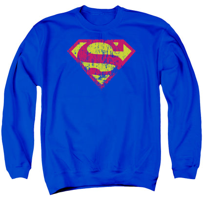 Superman Classic Logo Distressed Mens Crewneck Sweatshirt Royal Blue