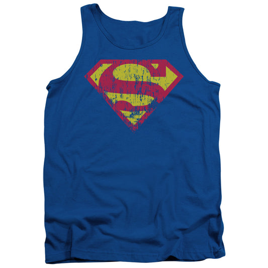 Superman Classic Logo Distressed Mens Tank Top Shirt Royal