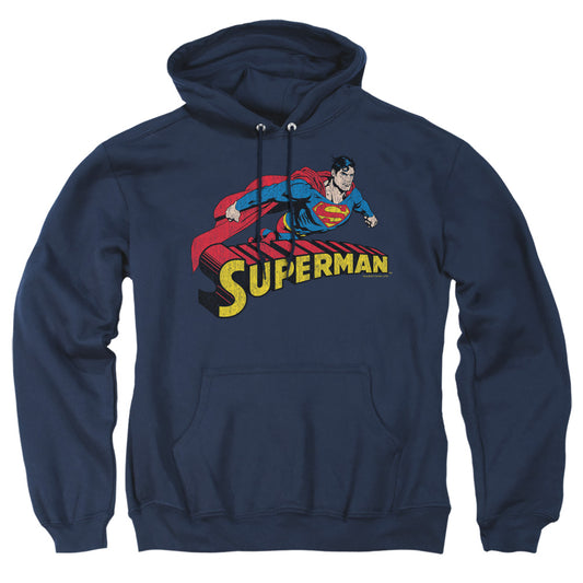 Superman Flying Over Mens Hoodie Navy