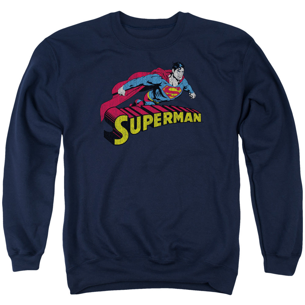 Superman Flying Over Mens Crewneck Sweatshirt Navy