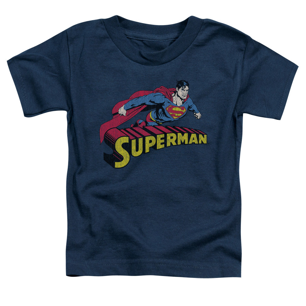 Superman Flying Over Toddler Kids Youth T Shirt Navy