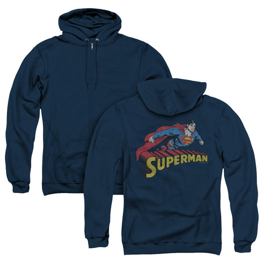 Superman Flying Over Back Print Zipper Mens Hoodie Navy