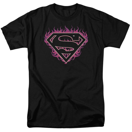 Superman Fuchsia Flames Mens T Shirt Black