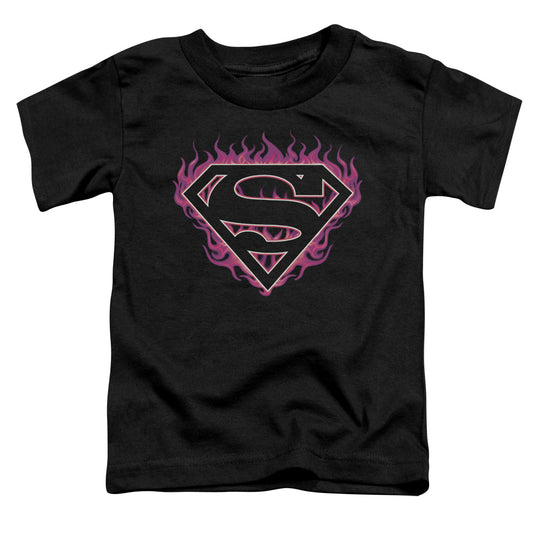 Superman Fuchsia Flames Toddler Kids Youth T Shirt Black