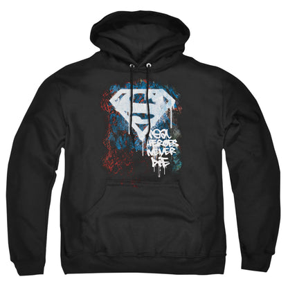 Superman Real Heroes Never Die Mens Hoodie Black