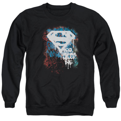 Superman Real Heroes Never Die Mens Crewneck Sweatshirt Black