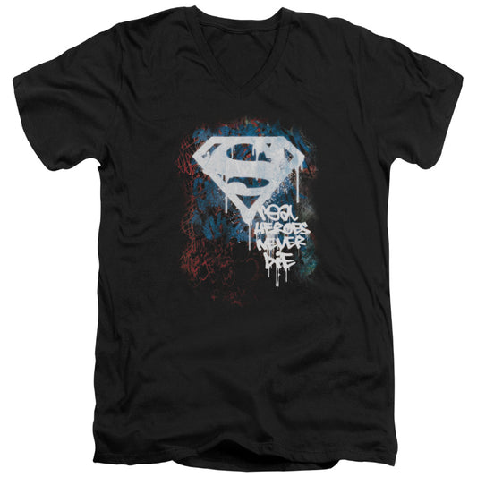 Superman Real Heroes Never Die S S Adult V Neck Black