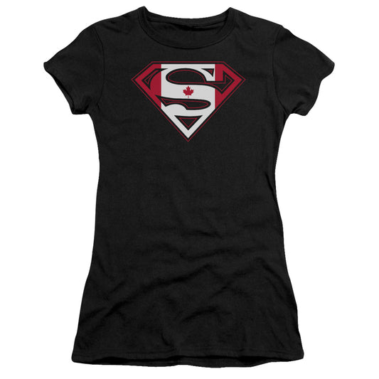 Superman Canadian Shield Junior Sheer Cap Sleeve Womens T Shirt Black