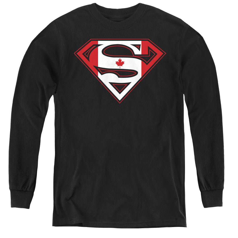 Superman Canadian Shield Long Sleeve Kids Youth T Shirt Black