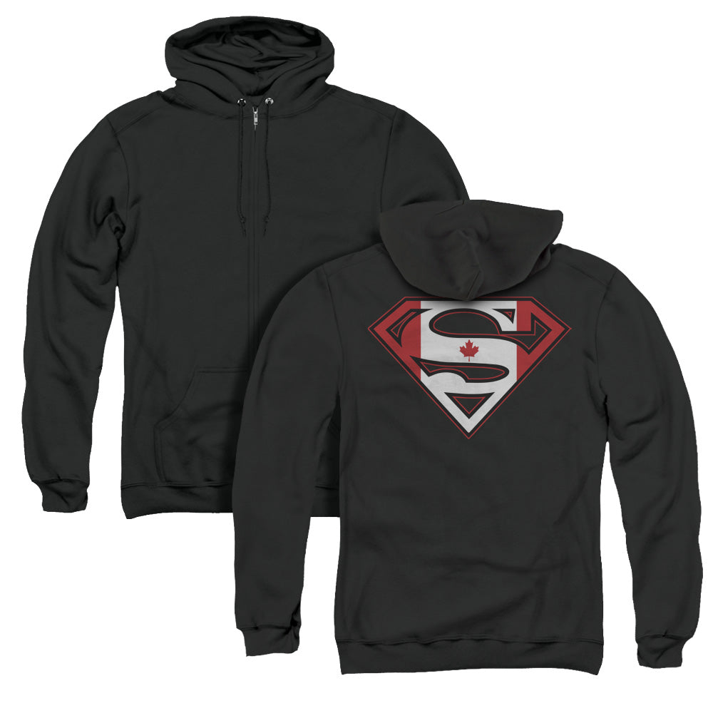 Superman Canadian Shield Back Print Zipper Mens Hoodie Black