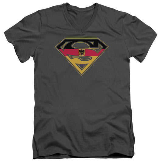 Superman German Shield S S Adult V Neck Charcoal