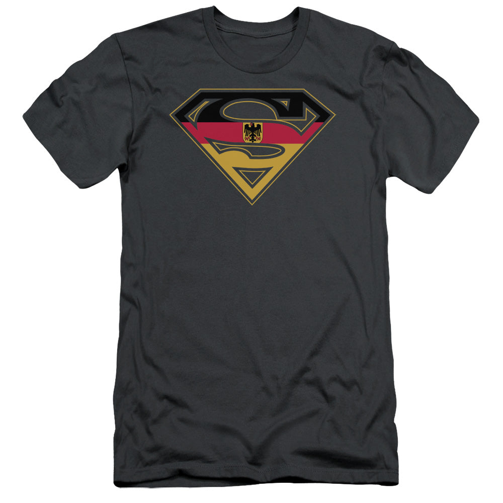 Superman German Shield Slim Fit Mens T Shirt Charcoal