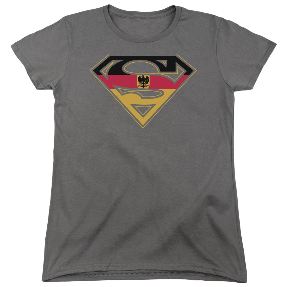 Superman German Shield Womens T Shirt Charcoal