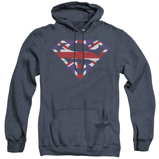 Superman Great Britian Shield Heather Mens Hoodie Navy