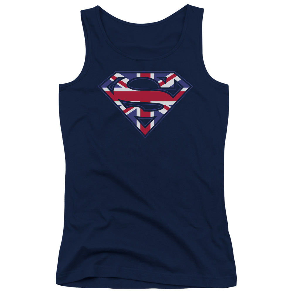 Superman Great Britian Shield Womens Tank Top Shirt Navy