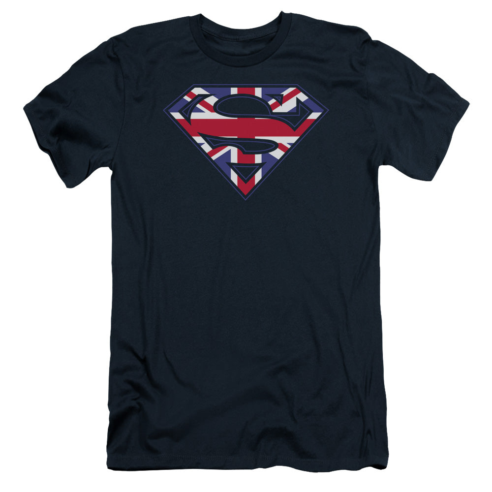 Superman Great Britian Shield Slim Fit Mens T Shirt Navy