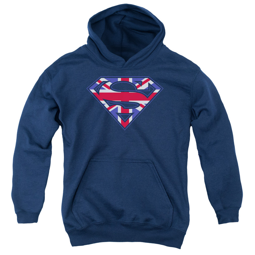 Superman Great Britian Shield Kids Youth Hoodie Navy