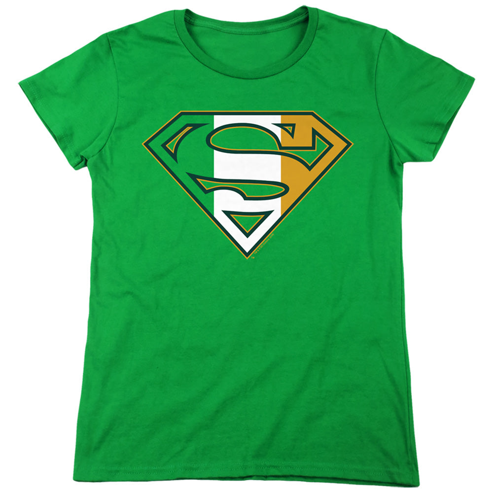 Superman Irish Shield Womens T Shirt Kelly Green