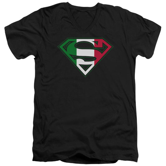 Superman Italian Shield S S Adult V Neck Black