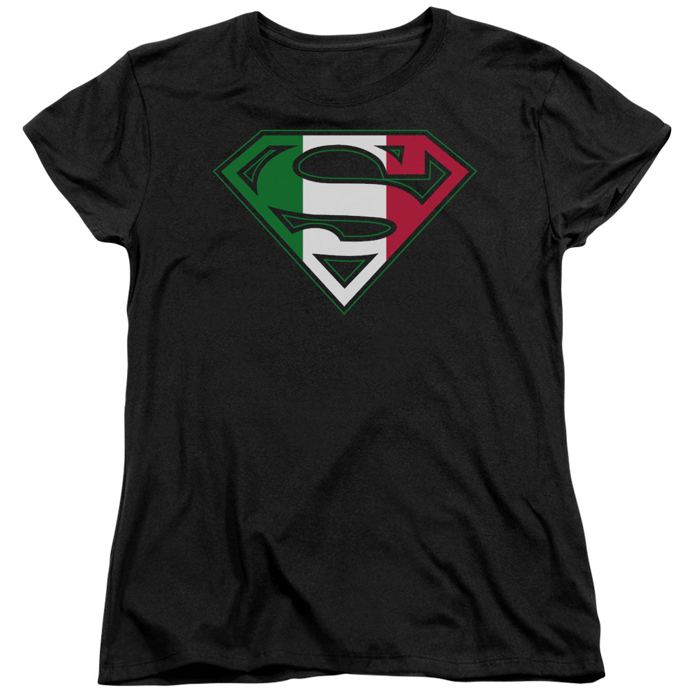 Superman Italian Shield Womens T Shirt Black