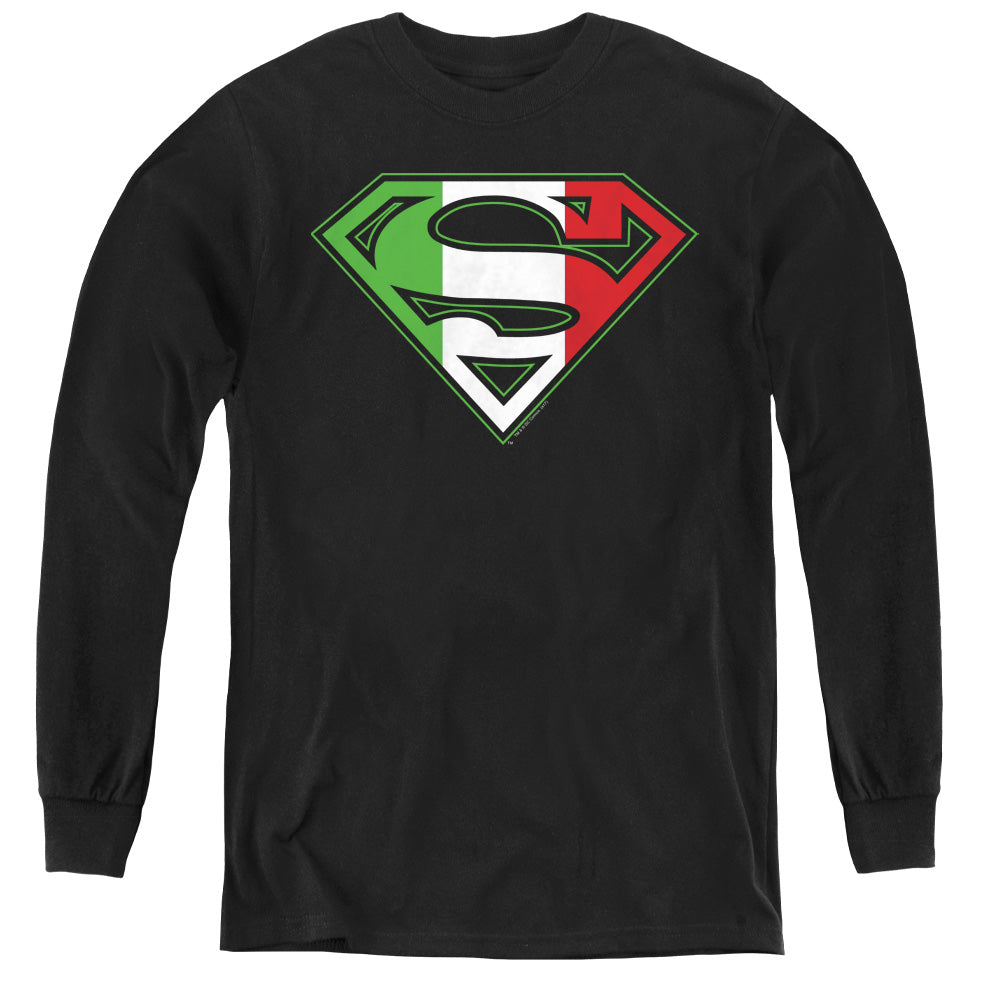 Superman Italian Shield Long Sleeve Kids Youth T Shirt Black