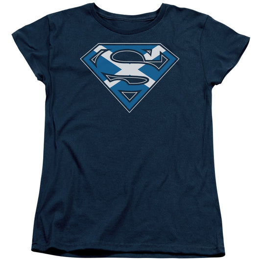 Superman Scottish Shield Womens T Shirt Navy