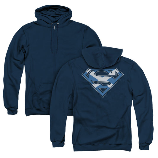 Superman Scottish Shield Back Print Zipper Mens Hoodie Navy