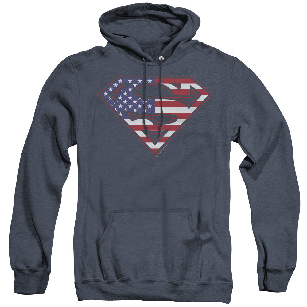 Superman U S Shield Heather Mens Hoodie Navy