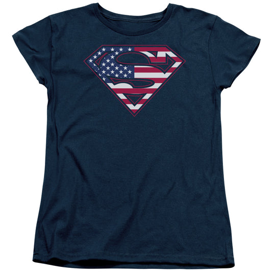 Superman U S Shield Womens T Shirt Navy