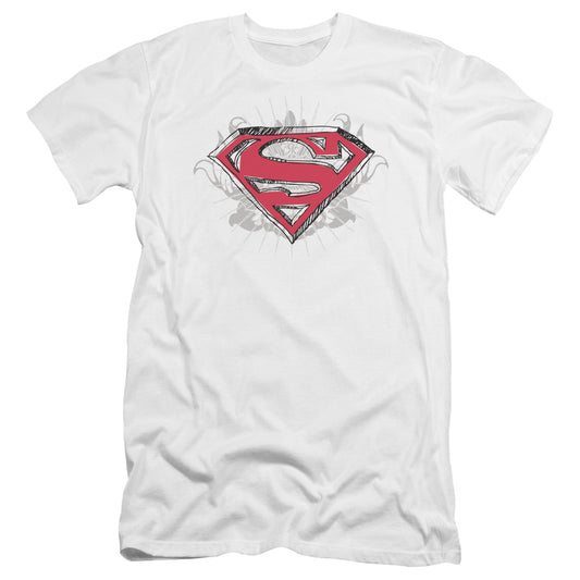 Superman Hastily Drawn Shield Premium Bella Canvas Slim Fit Mens T Shirt White