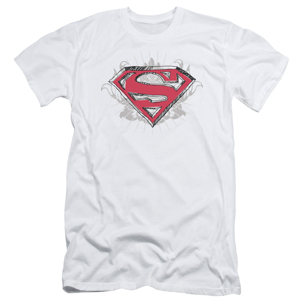 Superman Hastily Drawn Shield Slim Fit Mens T Shirt White