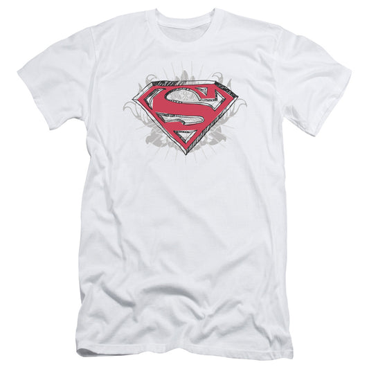 Superman Hastily Drawn Shield Slim Fit Mens T Shirt White