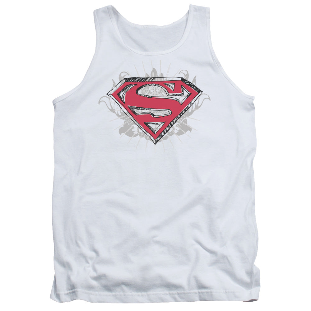 Superman Hastily Drawn Shield Mens Tank Top Shirt White