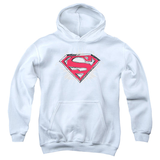 Superman Hastily Drawn Shield Kids Youth Hoodie White