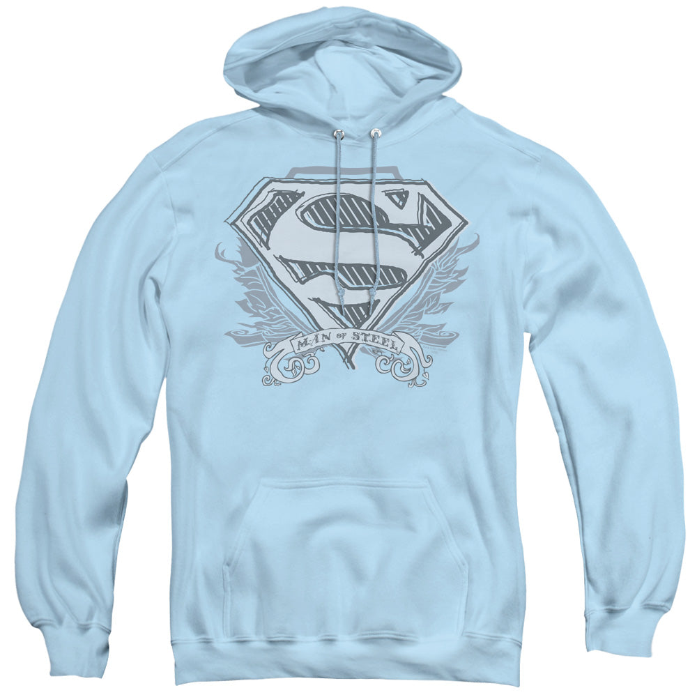 Superman Sketchy Crest Shield Mens Hoodie Light Blue