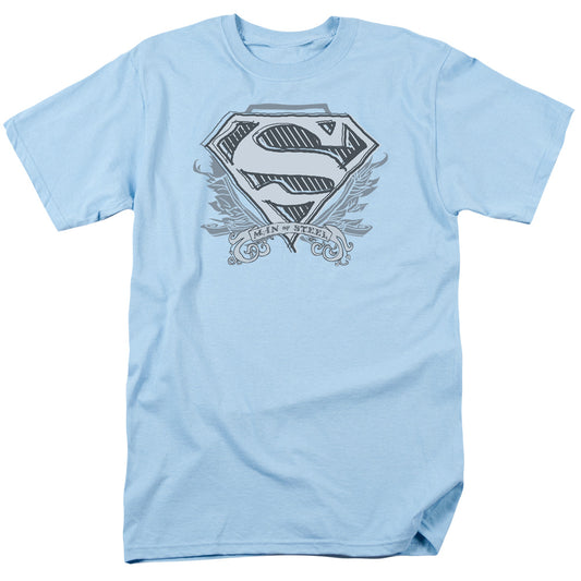 Superman Sketchy Crest Shield Mens T Shirt Light Blue