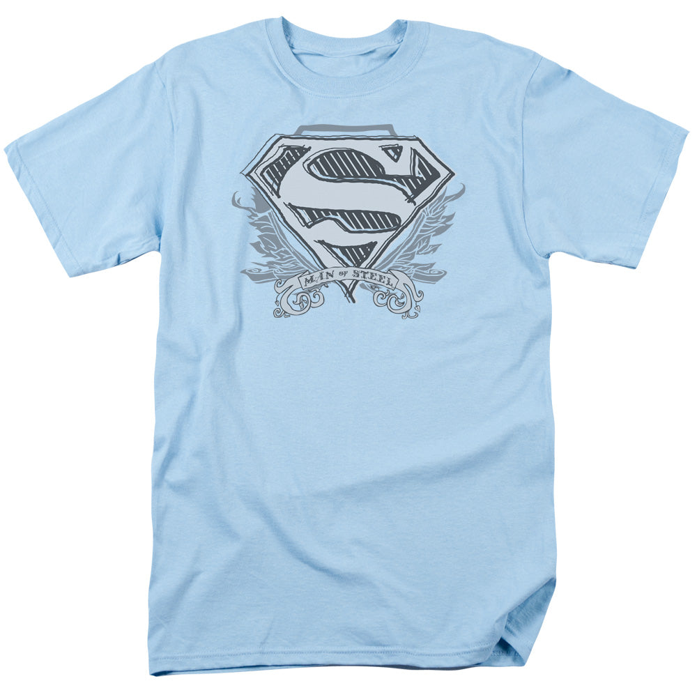 Superman Sketchy Crest Shield Mens T Shirt Light Blue