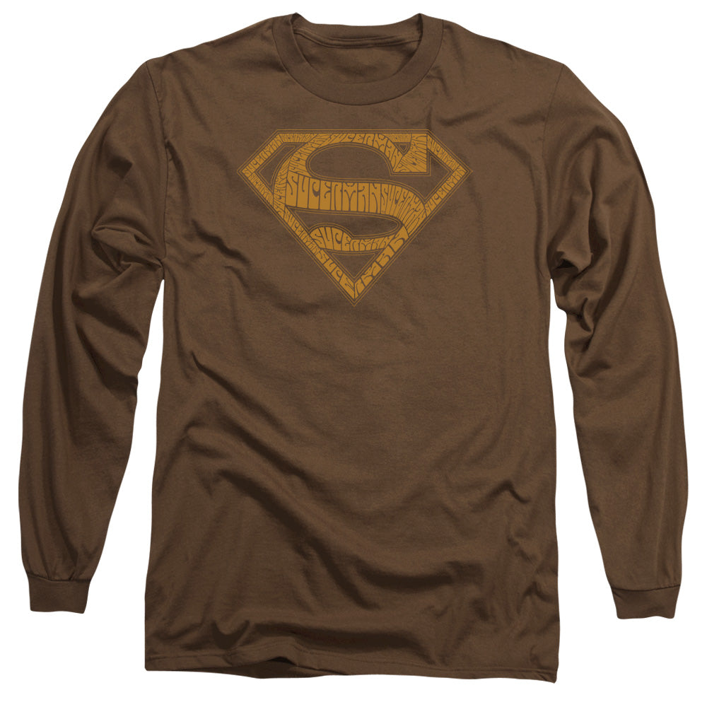 Superman 60s Type Shield Mens Long Sleeve Shirt Coffee