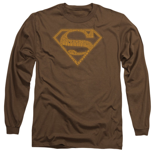 Superman 60s Type Shield Mens Long Sleeve Shirt Coffee