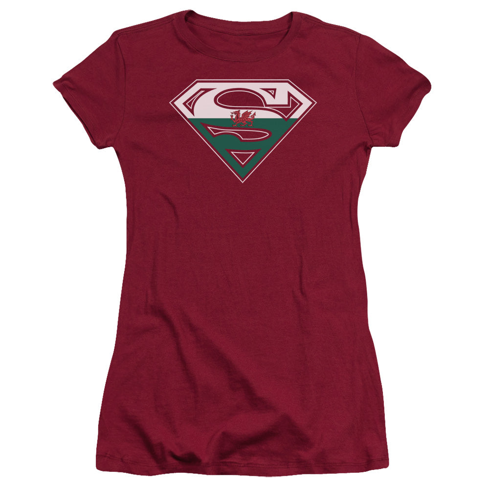 Superman Welsh Shield Junior Sheer Cap Sleeve Womens T Shirt Cardinal