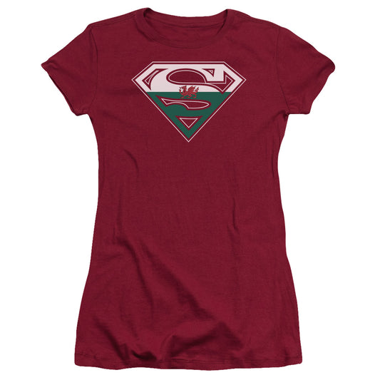 Superman Welsh Shield Junior Sheer Cap Sleeve Womens T Shirt Cardinal