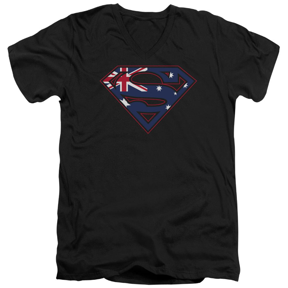 Superman Australian Shield S S Adult V Neck Black