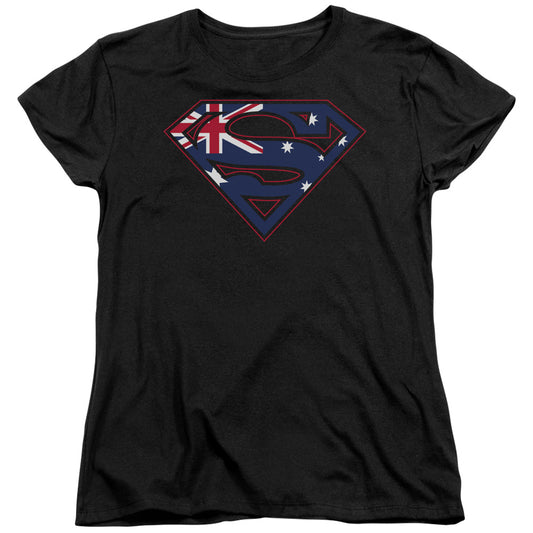 Superman Australian Shield Womens T Shirt Black