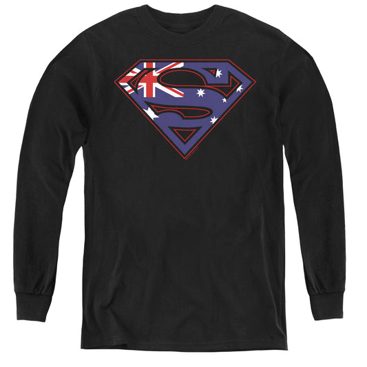 Superman Australian Shield Long Sleeve Kids Youth T Shirt Black